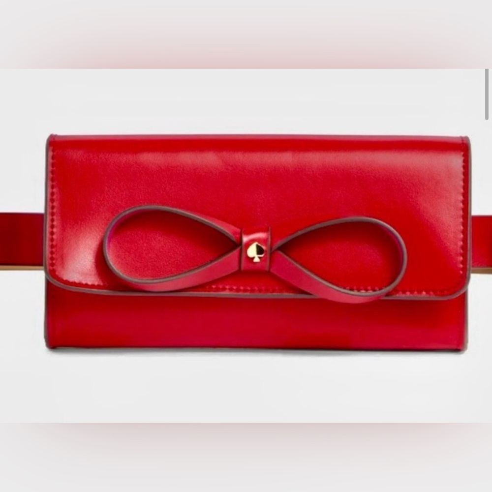 NWT! Kate Spade  Leather Waist bag Belt Bag Crossbody Red/ Pink Bow L/XL
